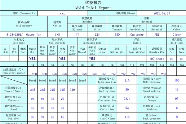 Mould-Trial-Parameters-Report